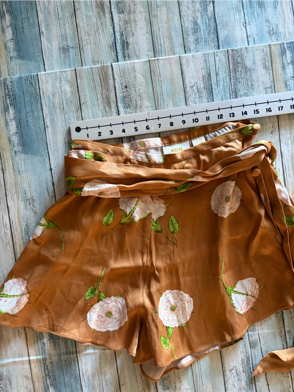 Maeve Rust Floral Wrap Skort with Green Leaf Detail - Picture 5 of 9